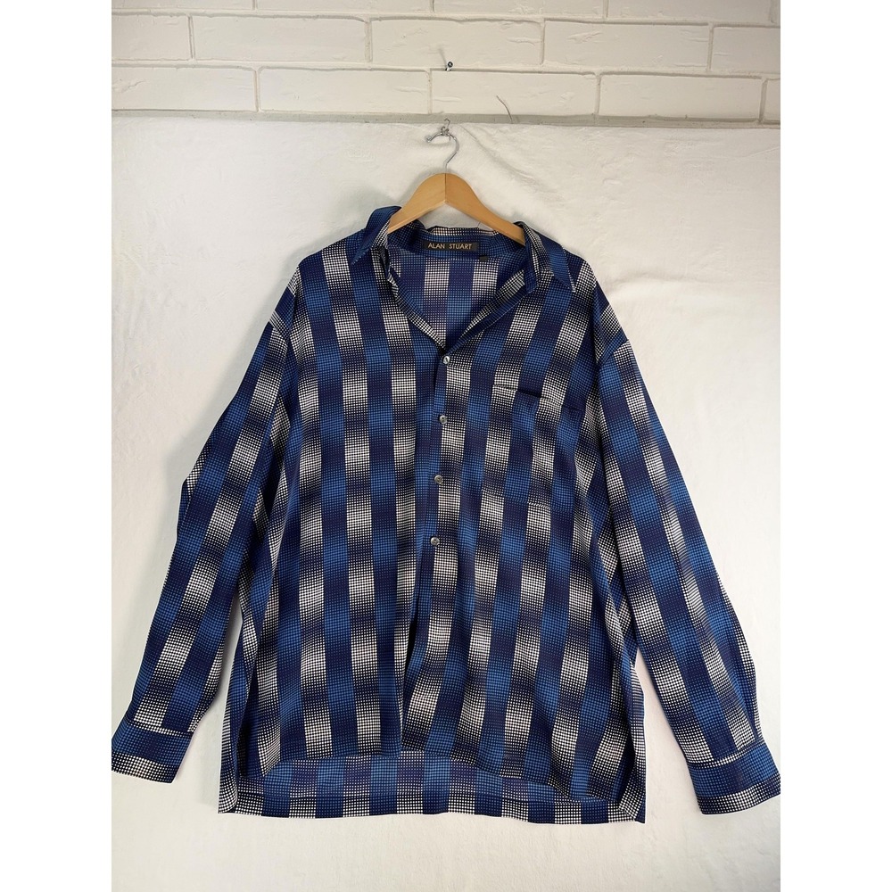 Alan Stuart Shirt Mens Extra Large Blue Dot Stripe Button Front Long Sleeve